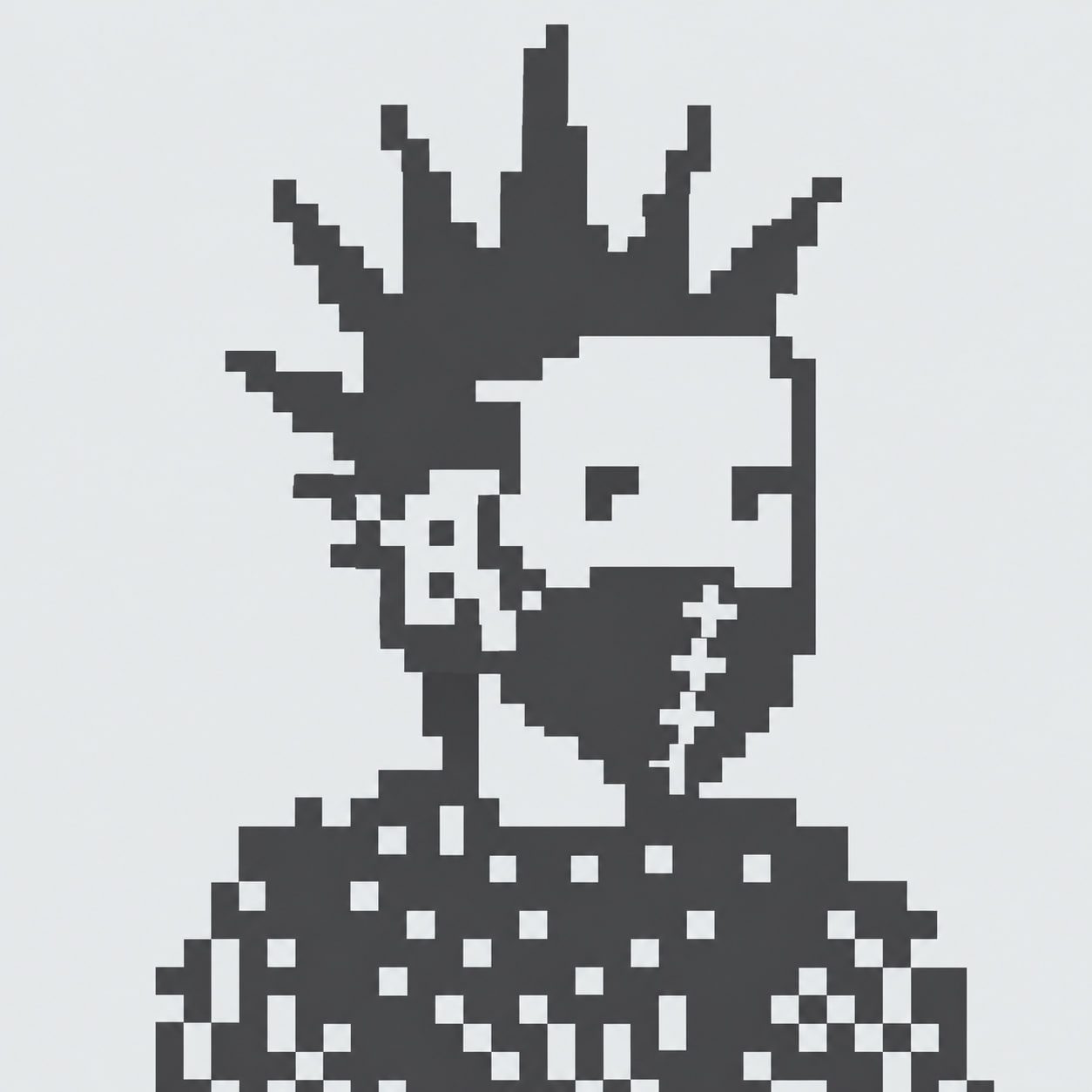 Maskie with tall spiked hair and stitched mask